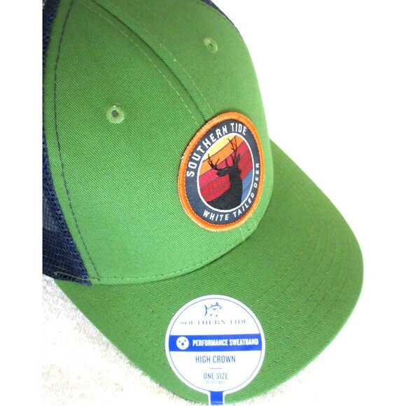 Southern Tide Men's White Tailed Deer Patch Trucker Hat Forest Green Blue NWT - Picture 4 of 5